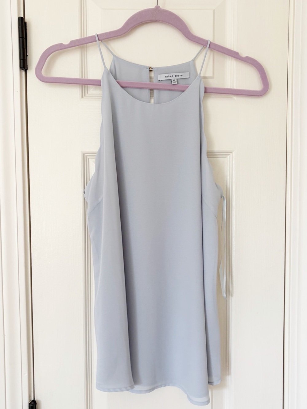 M • Naked Zebra Pale Blue Spaghetti Strap Camisole scalloped edge sleeves